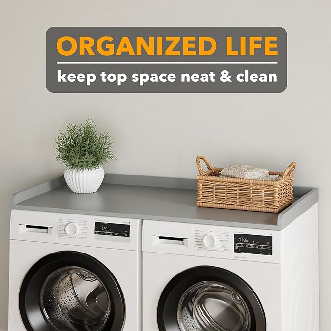SpaceAid Washer Dryer Countertop, Laundry Wood Shelf Topper with Edge, 54" Width x 27.5" Depth Cover Guard Organizer for Washer and Dryer Laundry Hamper Counter Storage Organization (Gray)