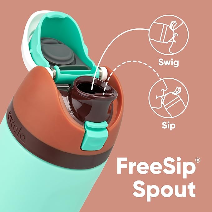 Owala Kids FreeSip Insulated Stainless Steel Water Bottle with Straw for Sports, Travel, and School BPA-Free Sports Water Bottle, 16 oz, Mint Chocolate
