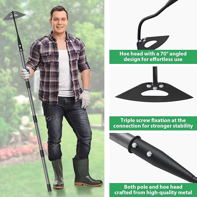 Garden Hoe for Weeding Hoe Garden Tool Long Handle 56”, Heavy Duty Hand Hoe for Digging,Cutting and Loosing Soil
