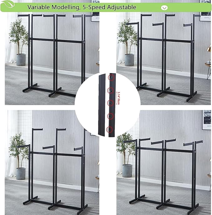 Floor Standing Metal Garment Rack - Heavy Retail Display Racks With Wheels, 6 Arms Clothing Rack, Square Tubing Portable Shirt Rack, Merchandise Display RackFor Hanging Clothes (Pink)