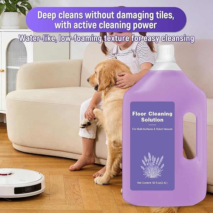 82 FL OZ/2.4 L Lavender Scented Floor Cleaning Solution Compatible with Dreame Cleaning Solution, Low Foam & No Residue, Floor Cleaner for All Robot Vacuum and Wireless Wet Dry Vacuum Cleaners