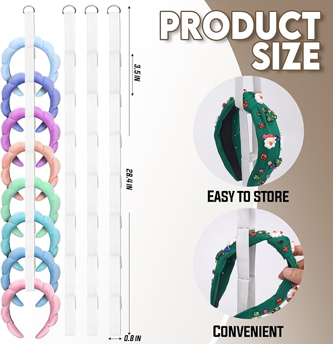 Sokfone 4 PCS Headband Holder Organizer for Girls, Over-The-Door Hanging Hairband Storage Organizer for Women, Hair Accessories, Perfect for Closet, Dorm, Bedroom Decor (White)