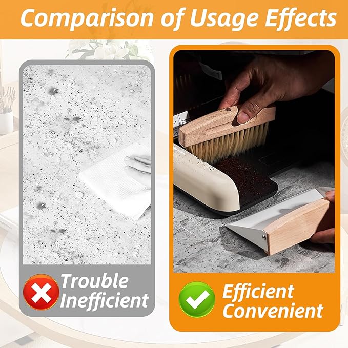 Small Dustpan and Brush Set with Wooden Handle,Mini Metal Crumb Sweeper for Countertops,Desk,Pet Hair,Car,Portable Cleaning Tools for Kitchen,Camping,Sofa (White)