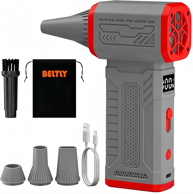 Compressed Air Duster, 130K RPM Powerful Cordless Electric Mini Blower with Display, 10-Gear Adjustable Jet Fan with Fast Charging, Rechargeable Dust Blower for Home, Outdoor and Car (Gray, Blow)