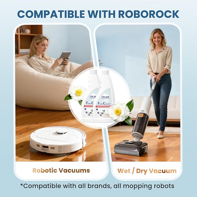 Floor Cleaning Solution for Mops, Compatible with Roborock (Qrevo/Q7/Q10/Saros 10R) and Other Brand Robot Vacuum and Mop Cleaner, Tea Tree Scent, 16.23 fl oz, Pack of 2