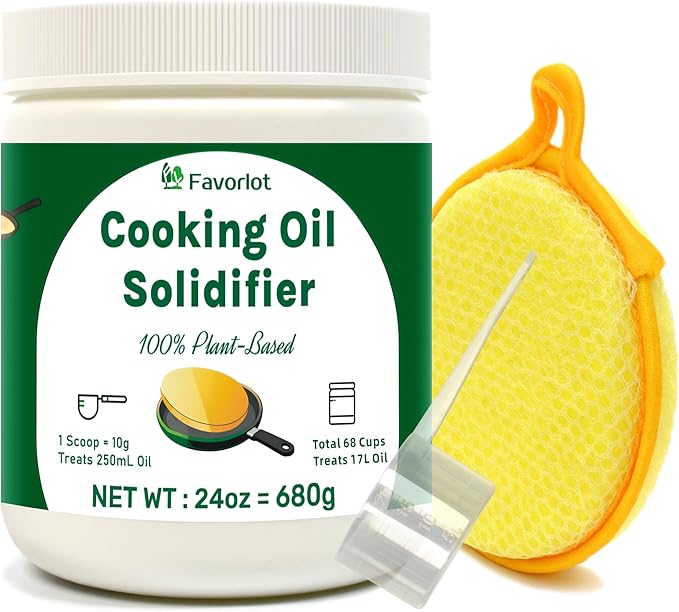 Cooking Oil Solidifier Powder for Easy Disposal, Algae Hardener, Grease Solidifier, Frying and Vegetable Canola Fry Oil Hardener, Solidifying Powder to Gel, 100% Plant-Based, 24 oz Value Pack