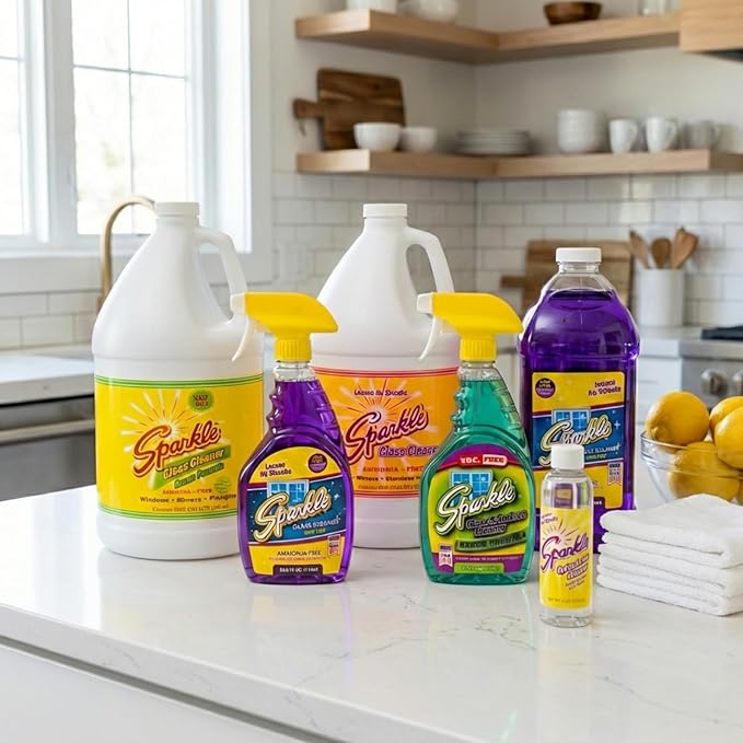 Sparkle Glass Cleaner Green Formula, Streak-Free Window, Mirror & Glass Surface Cleaner, 1 Gallon 128 Fl Oz Refill