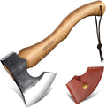 PURPLEBIRD Hatchet Axe with Sheath for Camping, 15 Inch Bushcraft Axe Carbon Steel Chopping Axes Wood Handle Splitting Axes, Hand-Forged Camping Hatchet for Carving Bushcraft Outdoor Forest Garden