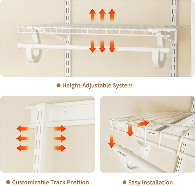 PROWORX 4-6 Ft Closet Organizer System, Adjustable Metal Wire White Closet System, Expandable Walk in Closet Organizers and Storage System, Closet Shelves with Hanging Rods