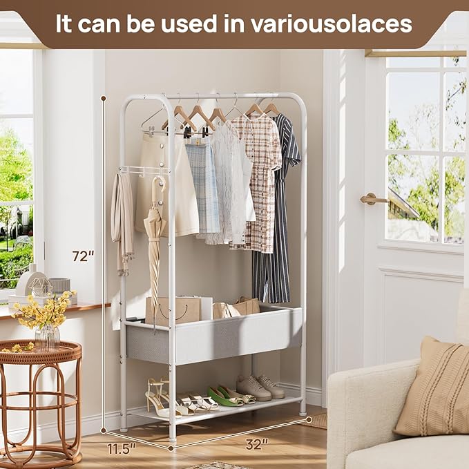Golpart Clothes Garment Coat Rack Drying Clothing Racks Metal Freestanding for Hanging Clothes Portable Closet for Laundry Bedroom White