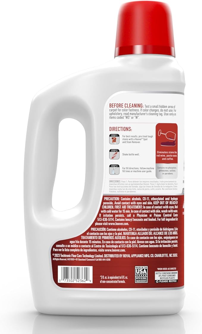 Hoover Oxy Carpet Cleaner Solution, 50 oz., Ocean Breeze Scent, Deep Cleaning Carpet Shampoo Solution, Removes Tough Colored Stains from Carpet and Upholstery, Pair with Hoover Carpet Cleaner Machine