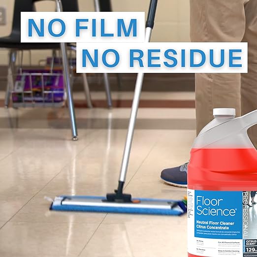 Diversey Floor Science CBD540441 Professional Neutral Floor Cleaner, Deep & Gentle Cleaning with No Residue or Rinse Required, Citrus Scent, Concentrate, 1-Gallon