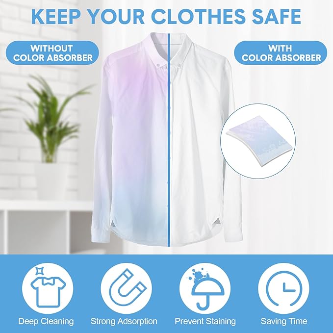 500 Pcs Color Absorber Laundry Sheets Color Dye Guard Sheets for Laundry Prevent Runs or Bleeds Fragrance Free Trapping for Home Apartment