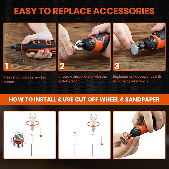 HARDELL 12V Cordless Rotary Tool, 6-Speeds Rotary Tool Kit, 30000RPM Power Rotary Tools with 94 Accessories for Engraving, Sanding, Polishing, Cutting, Carving, DIY and Craft Projects