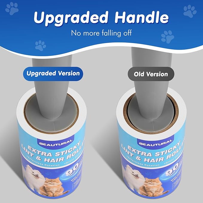BEAUTURAL Lint Roller, Extra Sticky 360 Sheets for Pet Hair Removal, Dog and Cat Lint Remover 4 Pack, Upgraded Version