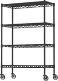 Soywey 4-Shelf Adjustable Heavy Duty Storage Shelving Unit on 4 Wheel Casters, Metal Organizer Wire Rack for Laundry Bathroom Kitchen Pantry Closet, Black