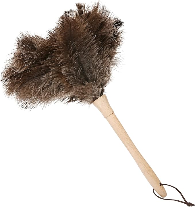 Ostrich Duster Fluffy Natural Feather Dusters with Wooden Handle Cleaning Supplies for Home Office Car (1, 16inch)