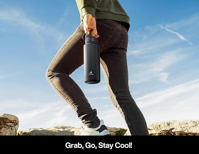 POWCAN 40 oz Insulated Water Bottle with 2-in-1 Straw and Spout Lid, Keep Cold 24H, Leak-Proof, BPA-Free, Double Wall Stainless Steel Water Bottle for Sports, Gym, Travel, and School (Dark Knight)