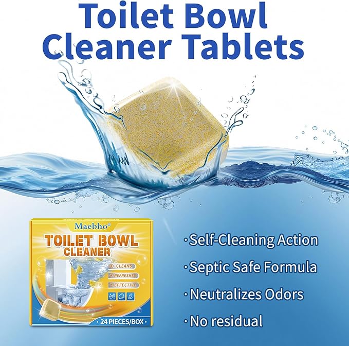Toilet Bowl Cleaner Tablets (24 Count) | Septic Safe, Eco-Friendly Drop-in Tablets for Continuous Cleaning | Powerful Stain & Limescale Remover with Long-Lasting Fresh Scent