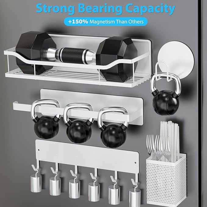 Multifunctional Magnetic Shelf for Washing Machine, Refrigerator, Microwave, Coffee Maker, and Any Metal Surface, Powerful Magnetic Shelves Include Magnetic Paper Towel Holder (8 pcs - White)