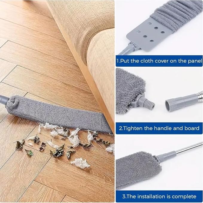 Boolavard Retractable Gap Dust Cleaner Cleaning Tools with 2 Microfiber Dusting Cloths Long Handle 60inches Washable and Retractable Duster Brush for Cleaning Under Appliances Furniture Couch Fridge