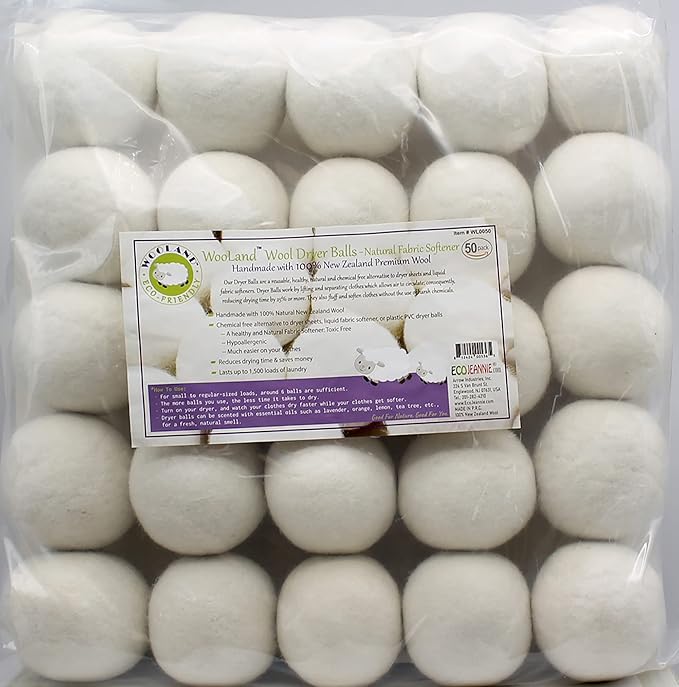 Wooland Wholesale Bulk Laundry XL Premium Wool Dryer Balls - 100% New Zealand Organic Wool Natural Fabric Softener for Sensitive Skin, Babies (75 Count)