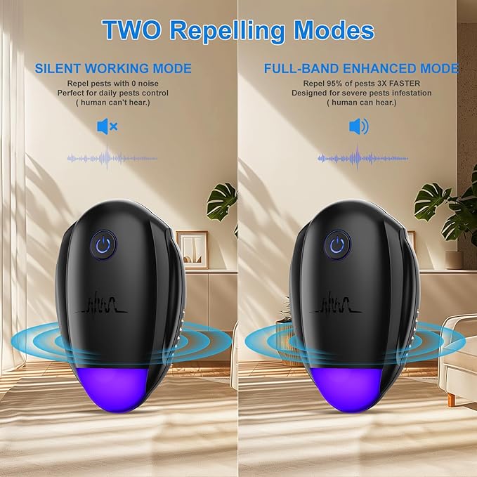 Upgraded Ultrasonic Repeller,Indoor Ultrasonic Repellent, Electronic Plug in Pest Control for Bugs,Mosquito,Roach, Ant, Rodent, Mouse, Spider Repellent for House, Warehouse, Garage (Black)