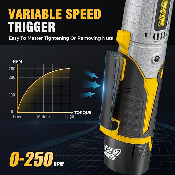 3/8" Cordless Ratchet Wrench Set, 60FT-LBS(80N.m) Electric Ratchet, 12V Extended Power Ratchet Wrench Set with Variable Speed, 6 Sockets, LED Light, 1/4" Adapter,1/2" Adapter,2 Batteries