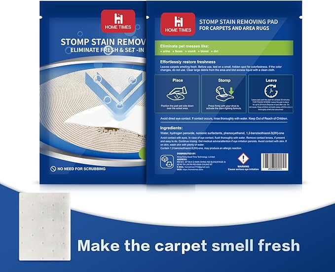 Home Times Carpet Cleaning Wet Wipes, Pet Lifting Pads + Oxy for Stain Removal on Carpet & Area Rug Cleaning, 10 Count(Pack of 1)