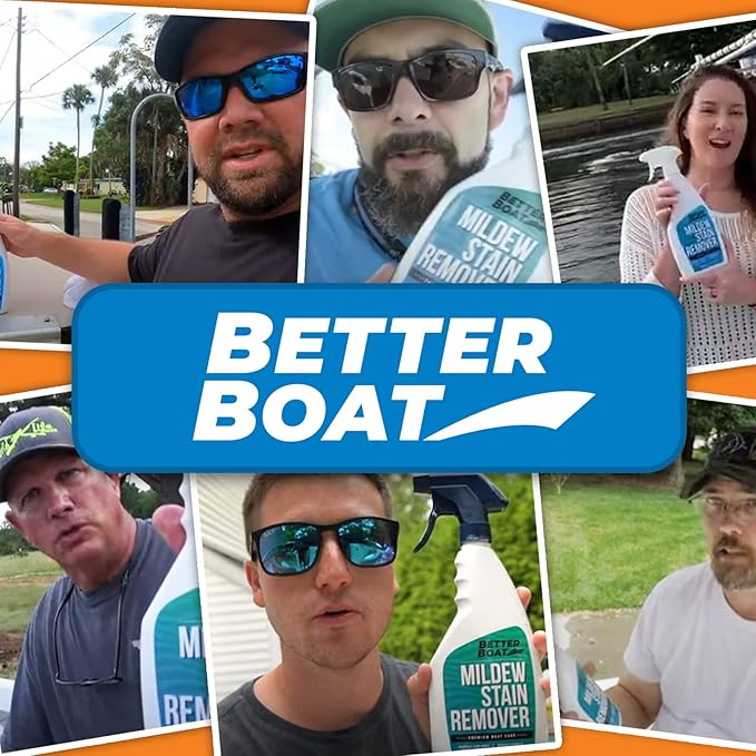 Better Boat Mold and Mildew Stain Remover 22oz Spray for Fabric Vinyl Tile Grout, Removes Mold Stains on Boat Seats Bathroom Shower Patio Furniture Carpet Canvas
