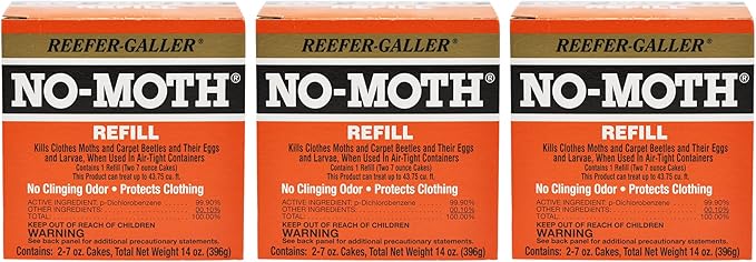 NO-Moth Closet Hanger Refills - Moth Cakes for Hanger Storage, Non-Odorous Moth Cakes for Closet, Kills Clothes Moths, Carpet Beetles, Eggs & Larvae (2 Moth Cakes, Pack of 3)