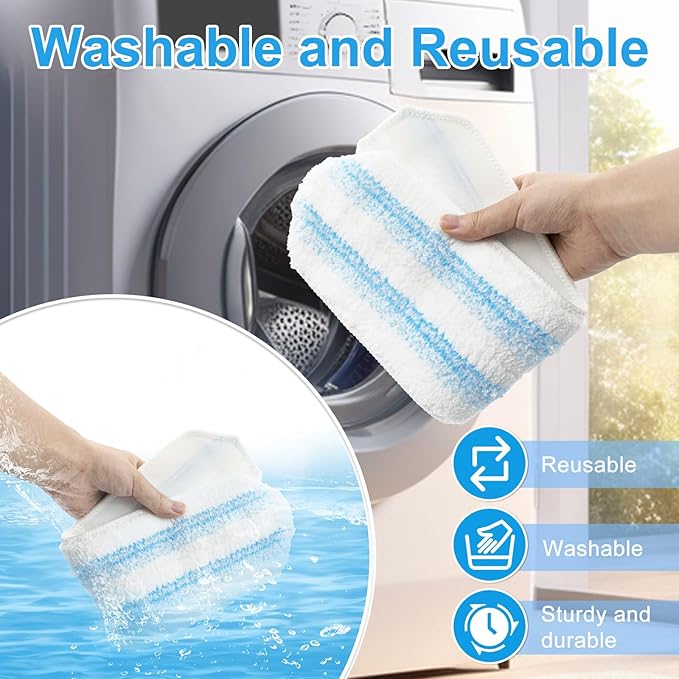 Mop Replacement Pads for O Cedar H2prO Flat Mop System, Mop Handle for O-Cedar H2pro Mop, Reusable Microfiber Mop Pads for Ocedar Flat Mop, Include 4 Mop Pad Refills and 4-Section Mop Handle