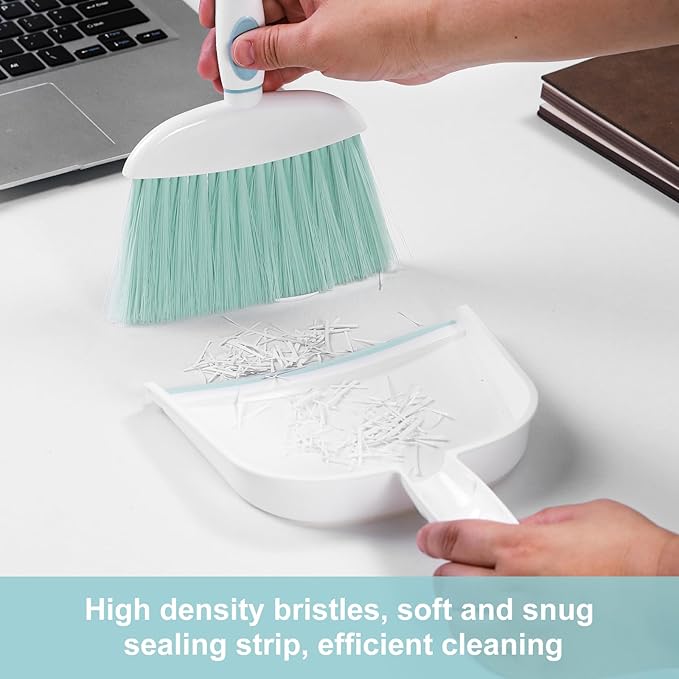 NACENA Small Dust Pan and Brush Set, Mini Broom and Dustpan Set Small Hand Broom and Brush Combo Dust Pan for Home Cleaning Drawers Desktop Sofas and Outdoor, Blue