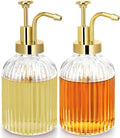 TIWPAJS Glass Coffee Syrup Dispenser 10oz, Syrup Bottles with Ribbed Design, Gold Syrup Pump, Coffee Bar Accessories, Honey Dispenser (2)