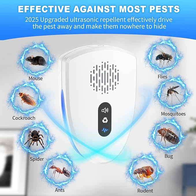 2025 Upgraded Ultrasonic Pest Control Repeller, Mouse Repellent Indoor for Spider Bug Roach Ant Mosquito Rat Mice Insect Deterrent, Mouse Rodent Repellent Ultrasonic Plug in, 3 Mode Switching, 6 Pack