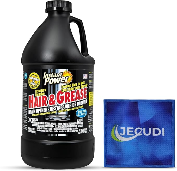 Hair & Grease Cleaner for Drains – Fast-Acting Liquid Clog Remover for Kitchen and Bathroom Plumbing, Safe for Pipes and Septic Systems, Includes Microfiber Cleaning Towel