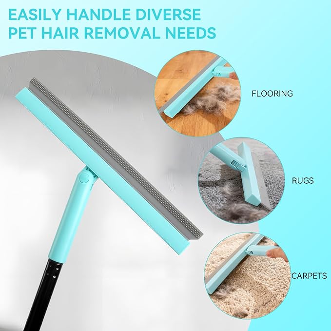 Floor Squeegee with 180° Rotating Head,with Rubber Broom for Carpet Pet Hair Remover,air Broom,for pet Removal Fluff Carpet, Hardwood Floor, Cleans Glass, Fine Dust, Hair, Liquid (Black)