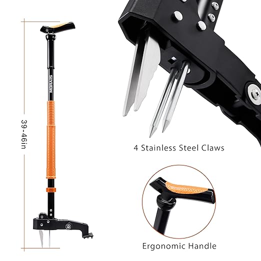 MORAIS Weed Puller Tool, Stand Up Weed Puller Heavy Duty Garden Tool with 4-Claw Steel Head, 39"-46" Retractable Handle & Easy-Eject Mechanism, Easily Remove Weeds Without Bending, or Kneeling