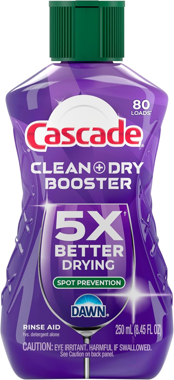 Cascade Rinse Aid Clean & Dry Booster Dishwasher Liquid, Gel & Detergent Pods for Sparkling Clean Dishes, Dishwasher Soap, Tablets & Rinse Aid Dry Booster, 8.45oz
