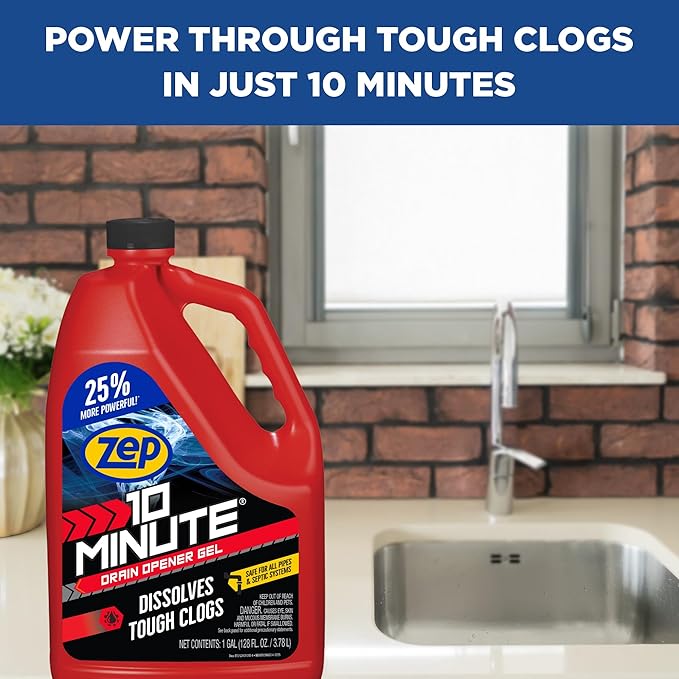Zep 10 Minute Drain Opener Gel 1 Gallon (Case of 4) ZHCR128NG - Commercial Strength, Fast Acting and Safe for All Pipes