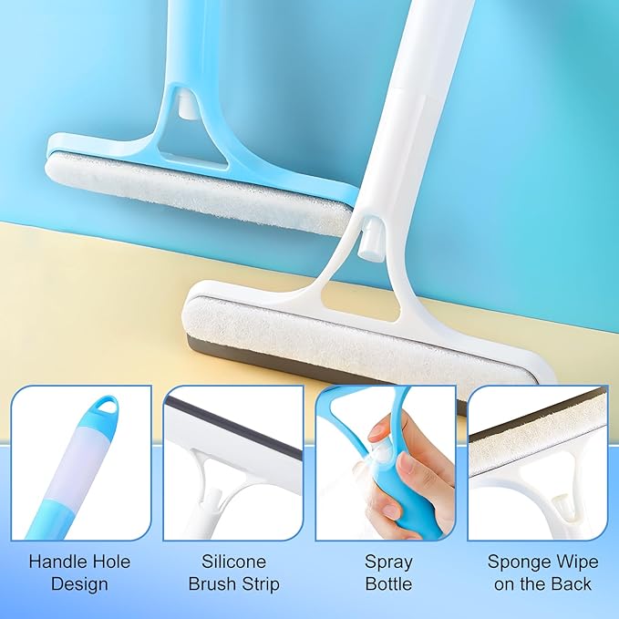 3 in 1 Spray Squeegee, WindowSqueegee with Spray, 3 in 1 WindowSqueegee Cleaning Scraper, Spray WindowSqueegee Cleaner with Spray Bottle for Car, Home, Kitchen Windows (White)