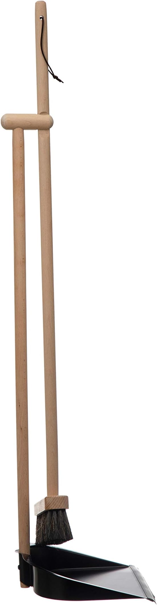 Creative Co-Op Beech Wood Broom & Standing Metal Dust Pan, Natural & Black