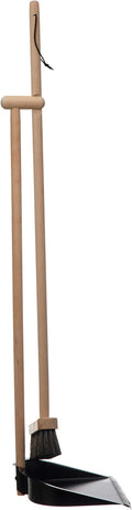 Creative Co-Op Beech Wood Broom & Standing Metal Dust Pan, Natural & Black