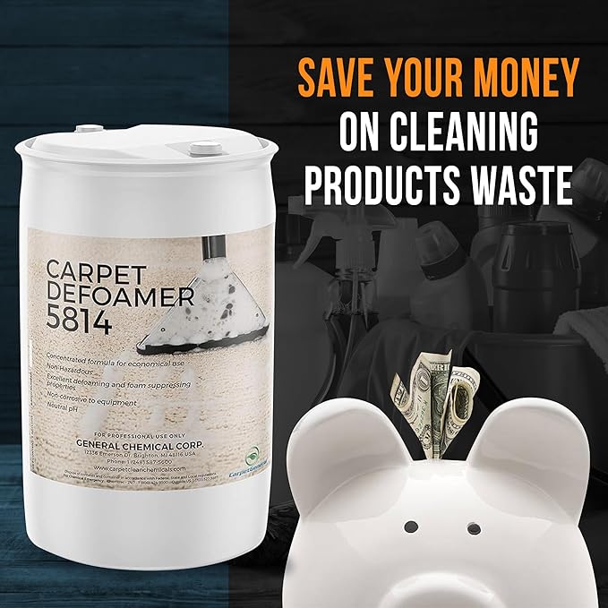 Carpet Defoamer 5814 -Foam Suppressant for Deep Rug Cleaner Machine & Floor Covering Shampooer for a Heavy-Duty Carpet Cleaner Solution, Neutral Non-Corrosive Silicone Emulsion 55 Gallon