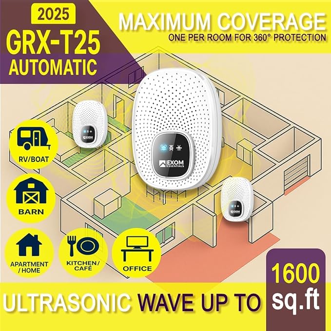 T-Ultrasonic Pest Control 4-Pack: Indoor Plug-in Repeller for Mice, Rodents, Squirrels, Insects, Roach Killer, Ant & Spider Repellent, Bed Bug & Flea Spray and Mouse Traps Alternative