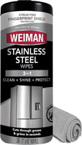 Weiman Stainless Steel Cleaner & Polish Kit, 1 Wipes & Cloth, Anti-Fingerprint, Removes Grease, Water Spots, Streaks & Residue, Polishing Cleaner Safe for Appliances, Chrome, Sinks & Grill Exteriors