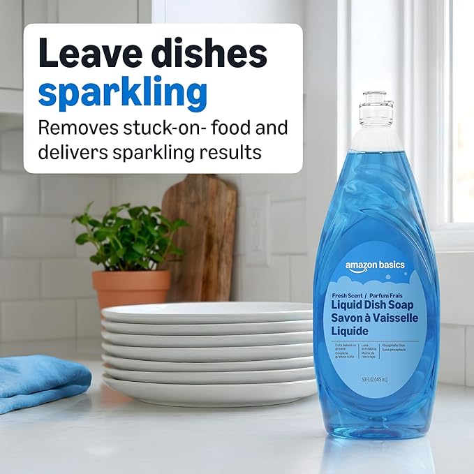 Amazon Basics Dish Soap, Fresh Scent, 50 fl oz, Pack of 1, Packaging May Vary