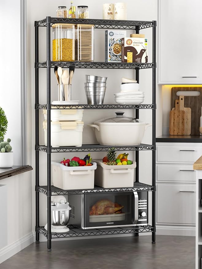 Golpart 6 Tier Adjustable Storage Shelves,Heavy Duty Metal Utility Shelf 1500LBS Capacity Wire Shelving Unit Organizer Rack for Home Kitchen Pantry Room 14" D x 36" W x 72" H Black