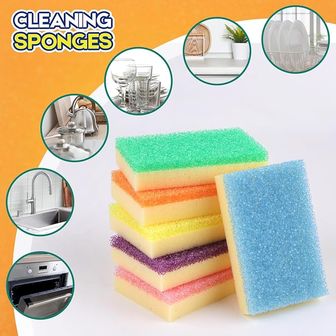 Scrub Sponge, Dual-Sided Temperature-Responsive Scrubber - Non-Scratch - Multipurpose Dish Sponges for Kitchens, Bathrooms, and Outdoor Use - 12 Pack