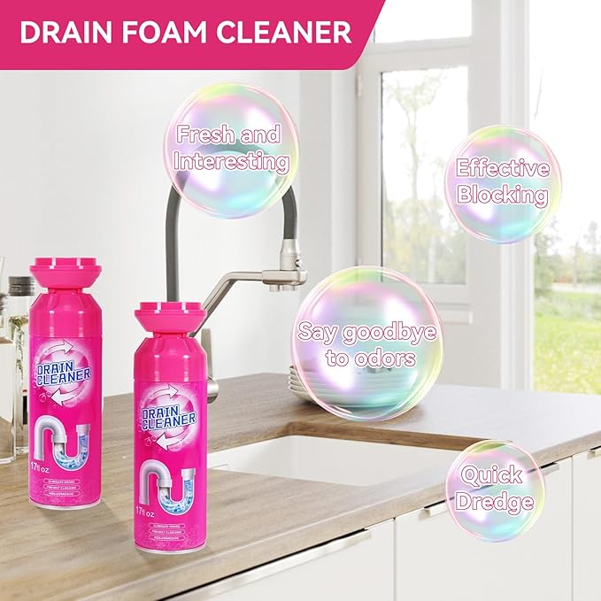 Foaming Drain Cleaner, Sink Cleaner and Deodorizer, Drain Clog Remover for Kitchen Sinks, Tubs, Shower Drains (3 Pcs)